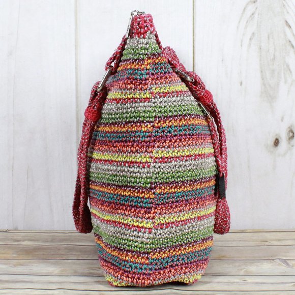 The Sak Multicolor Stripe Hand Crocheted Zippered Hobo Tote Shoulder Bag - Picture 2 of 9